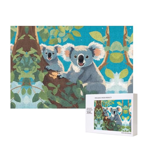 Phayah Two Happy Koalas Puzzles 300 Teile für Puzzle, Holzpuzzle für Familie, Freunde, Heimdekoration, Wandkunst, 15,7 x 27,9 cm von PHAYAH
