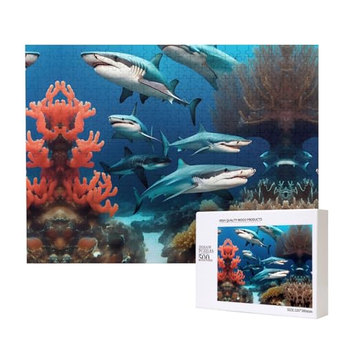 Phayah U-Boot-Haifisch-Korallen-Puzzle, 500 Teile für Puzzle, Holzpuzzle für Familie, Freunde, Heimdekoration, Wandkunst, 20,4 x 38,1 cm von PHAYAH