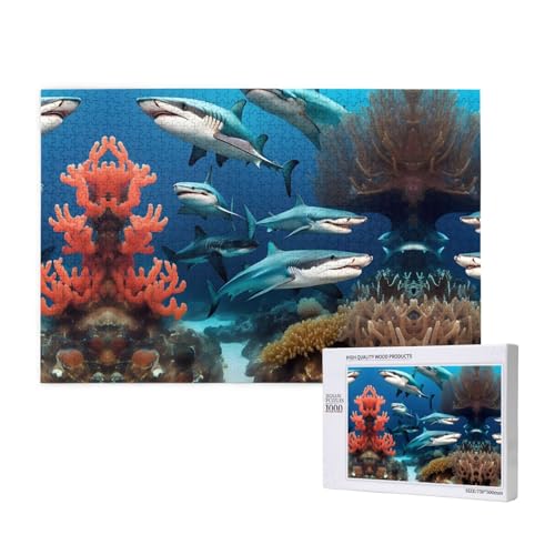Phayah U-Boot-Haifisch-Korallen-Puzzles für Erwachsene, 1000 Teile, Heimdekoration, Geburtstagsparty für Männer und Frauen, 29,5 x 19,7 cm von PHAYAH