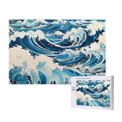 Phayah Ukiyo-E Stil Wellen Puzzles 1000 Teile für Puzzle Holzpuzzle für Familie Freund Home Decor Wandkunst 29,5 x 50 cm von PHAYAH