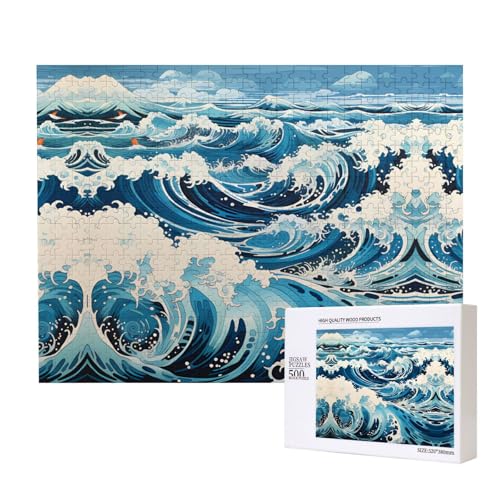 Phayah Ukiyo-E Stil Wellen Puzzles 500 Teile für Puzzle Holzpuzzle für Familie Freund Home Decor Wandkunst 20,4 x 38,1 cm von PHAYAH