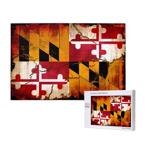 Phayah Vintage-Holzpuzzle mit Maryland-Flagge, für Erwachsene, 1000 Teile, Heimdekoration, Geburtstagsparty für Männer und Frauen, 29,5 x 50 cm Phayah Vintage-Holzpuzzle mit Maryland-Flagge, für Erwachsene, 1000 Teile, Heimdekoration, Geburtstagsparty für Männer und Frauen, 29,5 x 50 cm von PHAYAH