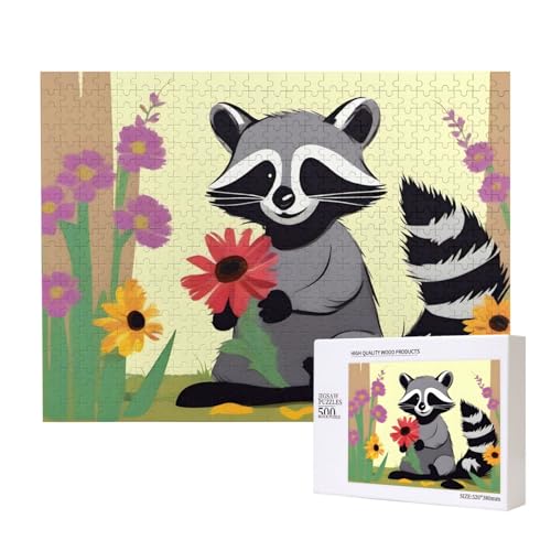Phayah Waschbär mit Blumen, Puzzle, 500 Teile, Holzpuzzle für Familie, Freunde, Heimdekoration, Wandkunst, 50 x 38 cm Phayah Waschbär mit Blumen, Puzzle, 500 Teile, Holzpuzzle für Familie, Freunde, Heimdekoration, Wandkunst, 50 x 38 cm von PHAYAH