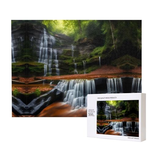 Phayah Wasserfall-Ansicht, Puzzle, 500 Teile, Holzpuzzle für Familie, Freunde, Heimdekoration, Wandkunst, 20,4 x 38,1 cm von PHAYAH