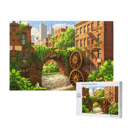 Phayah Wasserrad-Bogenbrücken-Puzzle für Erwachsene, 1000 Teile, Heimdekoration, Geburtstagsparty für Männer und Frauen, 29,5 x 50 cm von PHAYAH