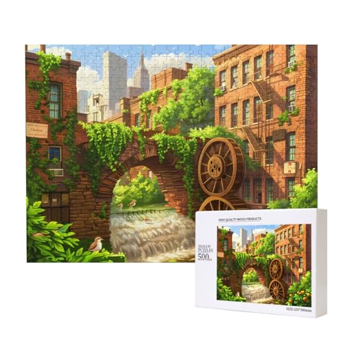 Phayah Wasserrad-Bogenbrücken-Puzzles für Erwachsene, 500 Teile, Heimdekoration, Geburtstagsparty, für Männer und Frauen, 20,4 x 38,1 cm Phayah Wasserrad-Bogenbrücken-Puzzles für Erwachsene, 500 Teile, Heimdekoration, Geburtstagsparty, für Männer und Frauen, 20,4 x 38,1 cm von PHAYAH