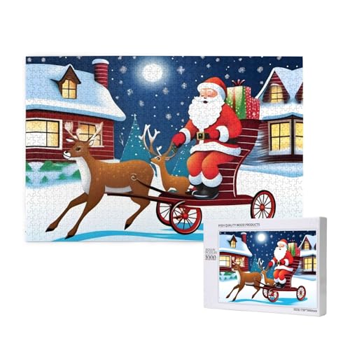 Phayah Weihnachtsmann-Fahrpuzzle, 1000 Teile, Holzpuzzle für Familie, Freunde, Heimdekoration, Wandkunst, 75 x 50 cm Phayah Weihnachtsmann-Fahrpuzzle, 1000 Teile, Holzpuzzle für Familie, Freunde, Heimdekoration, Wandkunst, 75 x 50 cm von PHAYAH