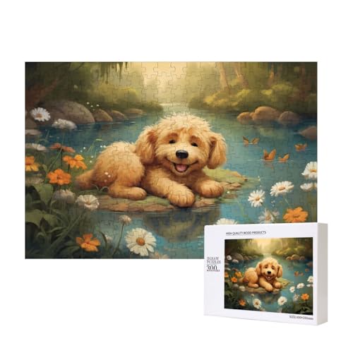 Phayah Welpe liegend am Wasserrand Muster Puzzle Einzigartiges Puzzle Wandkunst Bild für Heimdekoration 300 Stück von PHAYAH