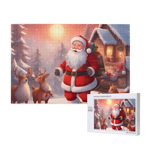 Phayah Winter-Weihnachtsmann-Puzzle, 1000 Teile für Puzzle, Holzpuzzle für Familie, Freund, Heimdekoration, Wandkunst, 29,5 x 50 cm Phayah Winter-Weihnachtsmann-Puzzle, 1000 Teile für Puzzle, Holzpuzzle für Familie, Freund, Heimdekoration, Wandkunst, 29,5 x 50 cm von PHAYAH
