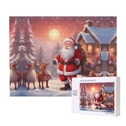 Phayah Winter-Weihnachtsmann-Puzzle, 500 Teile für Puzzle, Holzpuzzle für Familie, Freunde, Heimdekoration, Wandkunst, 20,4 x 38,1 cm von PHAYAH