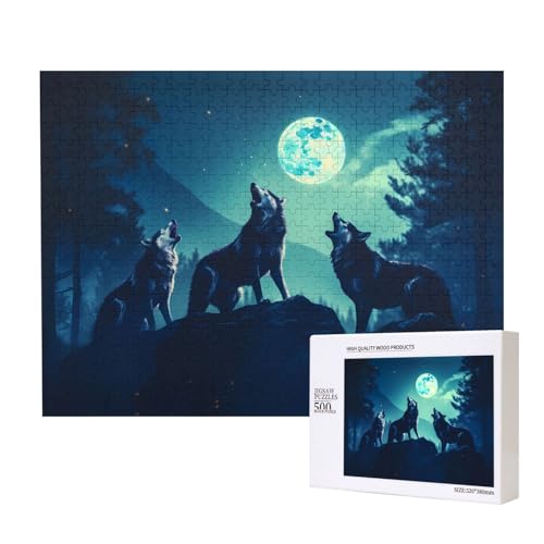 Phayah Wolf heulender Vollmond-Puzzles für Erwachsene, 500 Teile, Heimdekoration, Geburtstagsparty für Männer und Frauen, 20,4 x 15 cm von PHAYAH