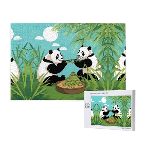 Phayah Zwei niedliche große Pandas-Puzzles für Erwachsene, 1000 Teile, Heimdekoration, Geburtstagsparty für Männer und Frauen, 29,5 x 50 cm von PHAYAH