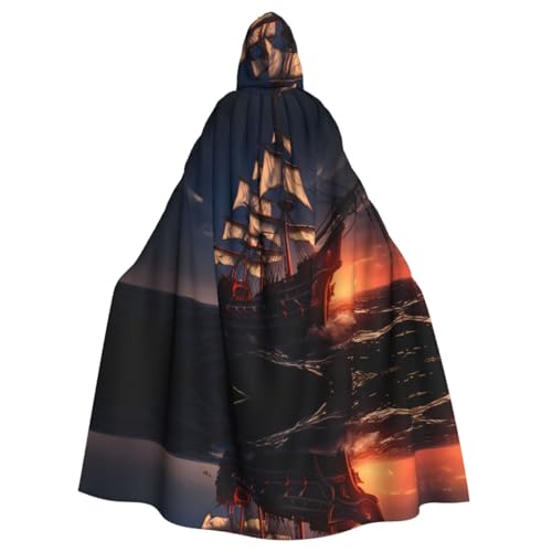 Segelboot im Sonnenuntergang gemusterter Kapuzenponcho Unisex Kapuzenponcho für Cosplay Halloween Kostümparty von PHAYAH