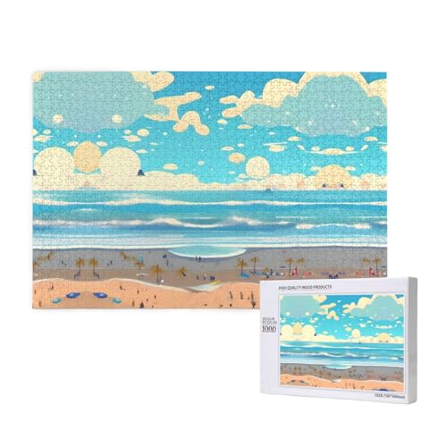 Strand-Cartoon-Puzzle, 1000 Teile für Puzzle, Holzpuzzle für Familie, Freunde, Heimdekoration, Wandkunst, 29,5 x 50 cm Strand-Cartoon-Puzzle, 1000 Teile für Puzzle, Holzpuzzle für Familie, Freunde, Heimdekoration, Wandkunst, 29,5 x 50 cm von PHAYAH