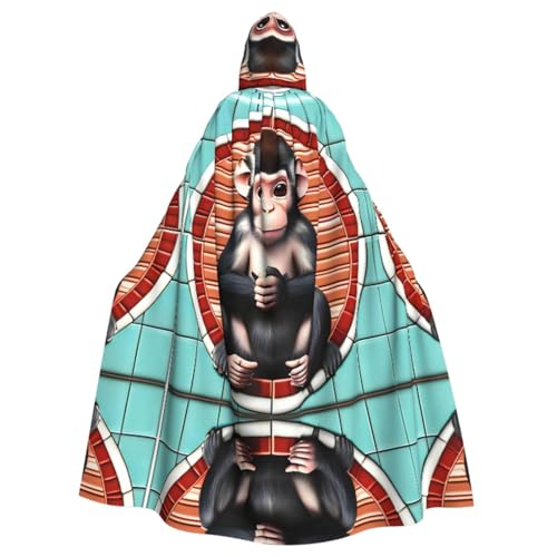 The Silent Monkey Gemusterter Kapuzenponcho Unisex Kapuzenponcho für Cosplay Halloween Kostümparty von PHAYAH