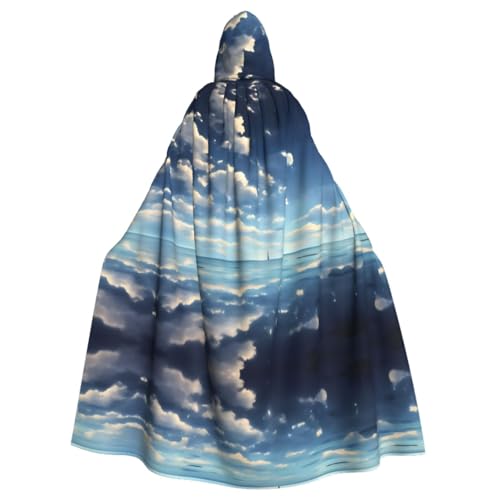 Weiße Wolken über dem Meer gemusterter Kapuzenponcho Unisex Kapuzenponcho für Cosplay Halloween Kostümparty von PHAYAH