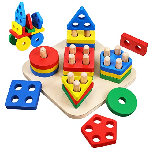 PHENOFICE 1 Satz Blöcke Montessori Sortierspielzeug Spielset Zum Sortieren Von Spielzeug Passende Puzzlespielzeuge Spielzeug Zum Sortieren Von Geometrien Lernform-farbspielzeug Hölzern von PHENOFICE