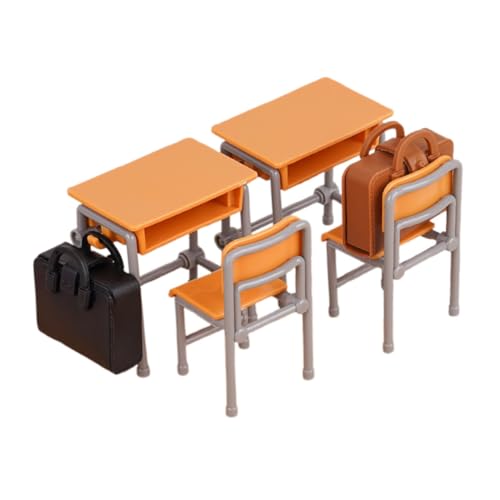 PHENOFICE 1 Satz Miniatur Puppenhaus Schreibtischstuhl Möbelset mit Zwei Stühlen und Zwei Schultaschen Realistische Klassenzimmer Deko für Sammler und Fotografiebedarf von PHENOFICE