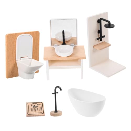 PHENOFICE Mini-möbelornamente Satz Miniatur Puppenhaus Badmöbel Holz Dekoration Für Puppenhaus Badezimmer Zubehör Für von PHENOFICE
