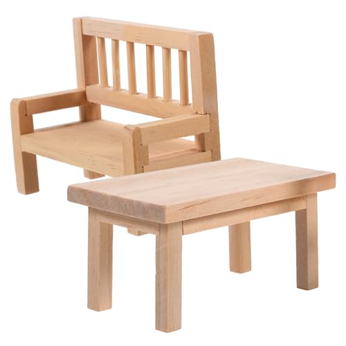 PHENOFICE 1 Set Tisch Und Stuhl Modell Mini Holzmöbel Puppenhaus Miniaturtisch Puppenhaus Winziger Tisch Holz Puppenhaus Stühle Tisch Miniaturmöbel Miniatur Holzstühle von PHENOFICE