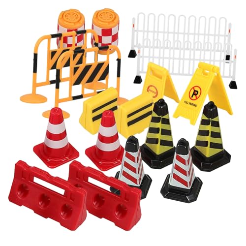 PHENOFICE 18-teiliges Mini-Verkehrsschild-Set Straßenschilder Barrikaden-Spielzeug Schilder Verkehrsschildmodelle Miniatur-verkehrsschilder von PHENOFICE