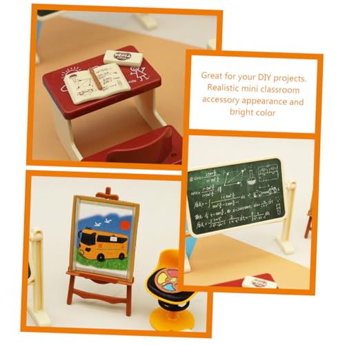PHENOFICE 2 Sätze Miniatur Klassenzimmer Zubehör Mini Schreibtisch Stuhl Realistische Puppenhaus Dekoration Für DIY Miniaturhaus Bastelprojekte von PHENOFICE