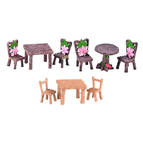 PHENOFICE Miniatur Gartenmöbel Deko Aus Kunstharz 3 Sätze Mini Tisch Und Stuhl Für Landschaftsgestaltung DIY Zubehör Für Puppenhaus von PHENOFICE