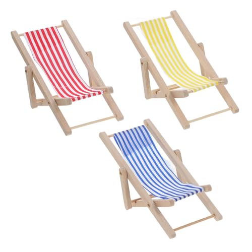 PHENOFICE 3 Stück Miniatur Strandstuhl, Mini Klapp Strandstuhl, Miniatur Loungesessel Modell, Mini Hausstuhl Modell, Mini Liegestuhl, Simulierter Strandstuhl, Puppenhaus Zubehör Und von PHENOFICE