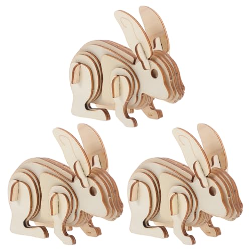 PHENOFICE 3-teiliges 3D-Tierpuzzle aus Holz: DIY-Puzzle-Bausatz für Kaninchen aus Holz – 3D-Tiermodell für Kinder und Erwachsene – Hasenmodelle zum Zusammenbauen zum Ausmalen und Bemalen von PHENOFICE