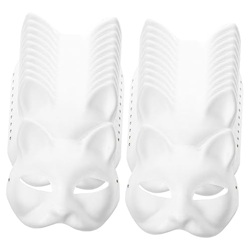 PHENOFICE 30 Stück unbemalte Katzenmaske blanko handbemalt Maskenballmaske für Halloween Hochzeit Party Cosplay Papiermasken von PHENOFICE