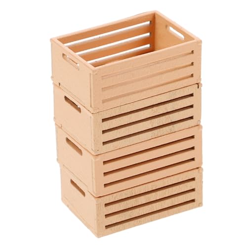 PHENOFICE Mini Puppenhaus Holzkiste 4-teiliges Aufbewahrungskorbset Miniaturkisten Für Puppenhaus Detaillierte Holzmodelle Praktische Lagerung Für Sammler von PHENOFICE