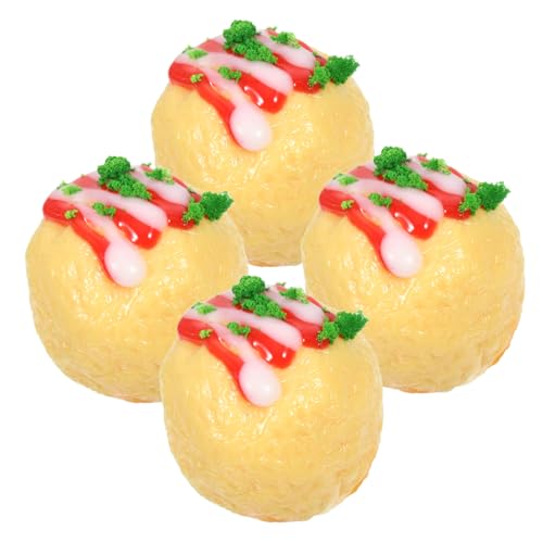 PHENOFICE 4 Stück Simulierte Takoyaki, Mini Snack Ornament, Mini Japanisches Essen, Foto Requisite, Mini Snack Set, Mini Japanischer Snack, Puppenhaus Snack, Mini Zubehör, Miniatur Snack, von PHENOFICE
