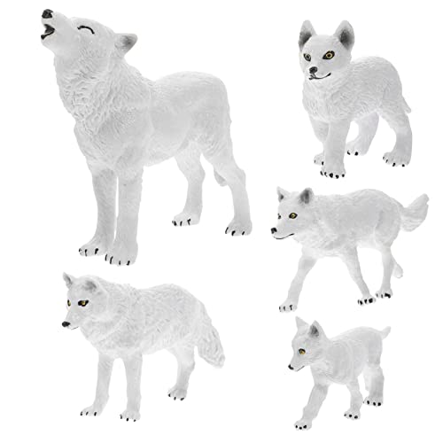 PHENOFICE 5st Polarwolf-Modell Wolfsspielzeug Wildtierfigur Kleines Wolfsschiff Kognition Tiermodell Wildtiere Handwerk Realistische Wolfsstatue Spielender Kinderwolf Wolf Figur Weiß Plastik von PHENOFICE