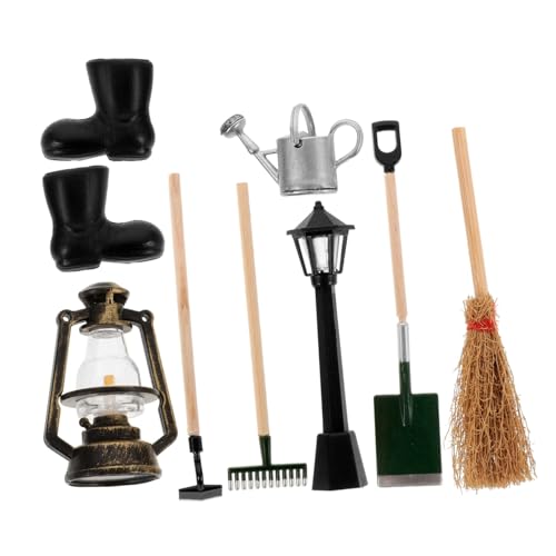 PHENOFICE 8Stücke Puppenhäuser Einschließlich Schaufel Rechen Hacke Wasserkanne Besen und Stiefel für Miniatur Gartenszenen und Dekoration von PHENOFICE