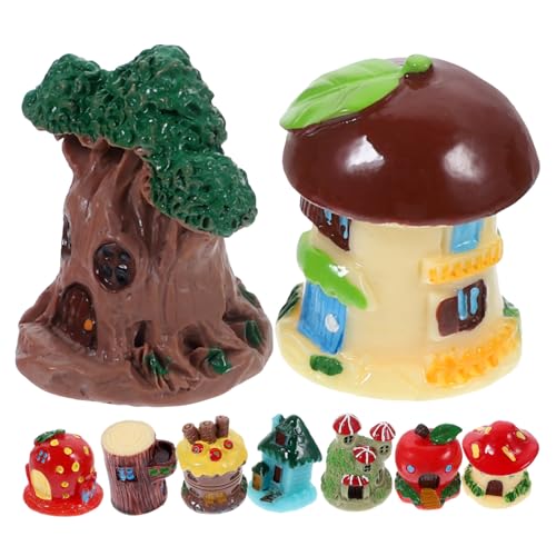 PHENOFICE Miniatur-kunstharzhaus Dekoration Mini-hausfiguren Für Garten 9-teiliges Mikro-landschaftsornament Dorfhüttendekor Für Party von PHENOFICE