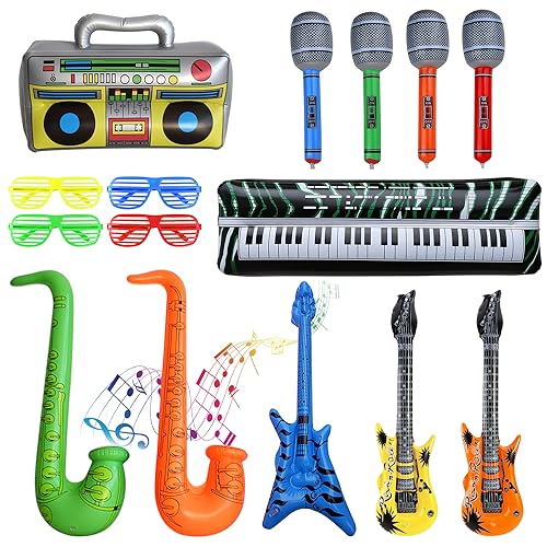 15er-Pack aufblasbares Rockstar-Spielset, aufblasbares Musikinstrument-Spielset, aufblasbares Gitarren-Saxophon-Mikrofon, Partyzubehör, Karnevals-Partyspielzeug von PHIEZC