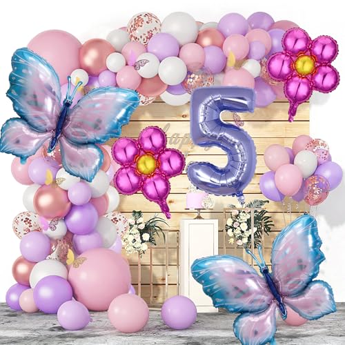 5-jährige Schmetterlings-Geburtstagsdekorationen, Schmetterlings-Folienballons, Mädchen-Geburtstagsdekorationen, Luftballons 5,Geburtstagsballons für 5-jährige Mädchen 5-jährige Schmetterlings-Geburtstagsdekorationen, Schmetterlings-Folienballons, Mädchen-Geburtstagsdekorationen, Luftballons 5,Geburtstagsballons für 5-jährige Mädchen von PHIEZC