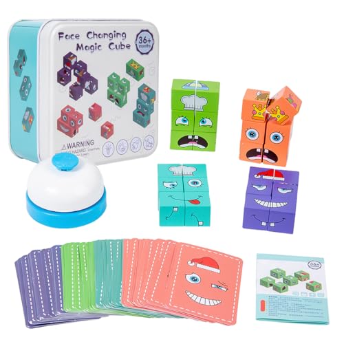 Face Changing Magic Cube, Montessori-Puzzlespielzeug, hölzernes Zauberwürfel-Puzzle, 3D Puzzle Face-Changing Magic Cube Set für 3 4 5 6 7 Kinder Gift für Jungen und Mädchen(mit Snatch Bell) von PHIEZC