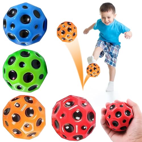 PHIEZC 4er-Pack Mondball, Hüpfball, Hüpfball, astronomischer Hüpfball, ultrahochelastischer Weltraumball, Springender Gummiball, Weltraumball mit Knallgeräusch, Hüpfball für Kinder von PHIEZC