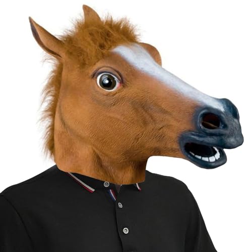 PHIEZC Pferdemaske, Halloween-Maske, Tiermaske, Latexmaske, Halloween-Pferdemaske, Weihnachtsfeier-Dekoration, Erwachsenen-Pferdemaske (braun) von PHIEZC