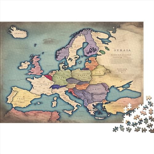 Map of Europe Erwachsener Puzzle 1000 Teile Classic AtlasePuzzles DIY Kit Holzspielzeug Unique Gift Home Decorfür Die Ganze Familie 1000pcs (75x50cm) von PHLEPS