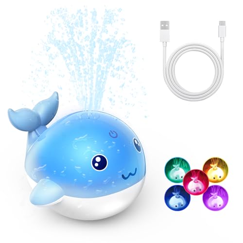 PHNIXGAM Wal Bad Spielzeug Sprinkler, Wiederaufladbare Licht Up Badewannenspielzeug Pool Wasser Brunnen für Kleinkinder Kinder (Blau) von PHNIXGAM