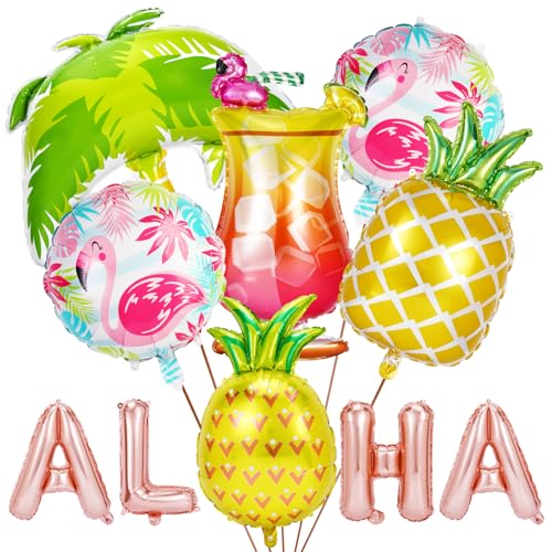 Luau Party dekorationen ALOHA Ballon Set 10 Pack, Aloha-Banner Ananasballons Aufblasbarer Palmenbaum Flamingo-Ballons Luau-Ballons für Hawaiianische Partybedarf von PHOGARY