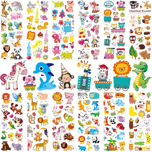 PHOGARY 36 Blätter (550+) Aufkleber 3D Tiere Sticker für Kinder & Kleinkinder, Lustige Wasserfest Kawaii Tiere Sticker für Mädchen Junge Weihnachten Kindertag Geschenke Geburtstagsgeschenk von PHOGARY