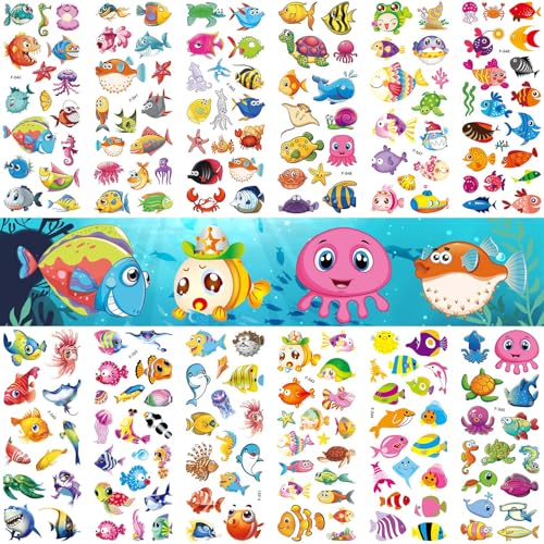 PHOGARY 36 Blätter (550+) Meerestiere Aufkleber 3D Hai Sticker für Kinder & Kleinkinder, Mädchen Junge Unter dem Meer Geburtstagsfeier Geschenke von PHOGARY