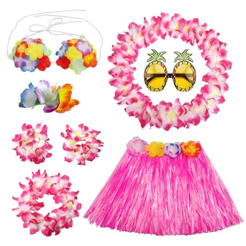 PHOGARY 8 Stücke Hawaii Kostüme Set, Hawaii Outfit Mädchen Hula Kostüm Hawaiian Leis Grasblatt Set mit Hula Rock, Blumenkette, Blume-Armbänder, Haarblume für Beachparty Deko Kinder, Rosa PHOGARY 8 Stücke Hawaii Kostüme Set, Hawaii Outfit Mädchen Hula Kostüm Hawaiian Leis Grasblatt Set mit Hula Rock, Blumenkette, Blume-Armbänder, Haarblume für Beachparty Deko Kinder, Rosa von PHOGARY