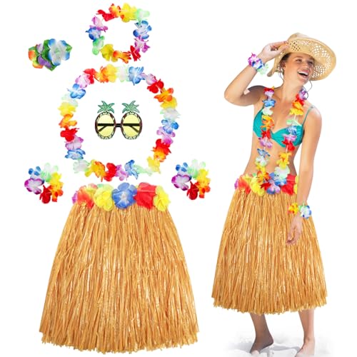 PHOGARY Hula-Rock, Grasröcke für Erwachsene, Hawaii-Kostüm für Damen, Luau-Party, Hawaii-Outfit, Lei-Blumen-Halskette, Luau-Zubehör für Damen, Ananas-Kostüm, 80 cm PHOGARY Hula-Rock, Grasröcke für Erwachsene, Hawaii-Kostüm für Damen, Luau-Party, Hawaii-Outfit, Lei-Blumen-Halskette, Luau-Zubehör für Damen, Ananas-Kostüm, 80 cm von PHOGARY