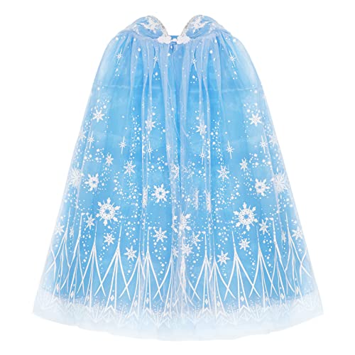 PHOGARY Kinder Umhang Mit Kapuze - Prinzessin Blau Cape, Tüll Kostüm für Halloween, Karneval Party Outfits, Cosplay für Mädchen (75cm) von PHOGARY