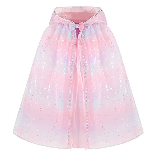 PHOGARY Kinder Umhang Mit Kapuze Prinzessin Bunt Cape Mit Kapuze, Tüll Umhang Glitzer Cape Prinzessin Halloween Kostüm Umhang Prinzessin Party Kostüm Karneval Party Outfits Cosplay für Mädchen (70cm) von PHOGARY