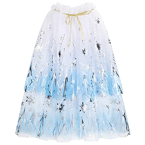 PHOGARY Kinder Umhang Prinzessin Blau Cape, Tüll Umhang Mit Schneeflocke Dekorieren Cape Prinzessin Halloween Kostüm Umhang Prinzessin Party Outfits Cosplay Geschenk zum Kindertag für Mädchen (80cm) von PHOGARY